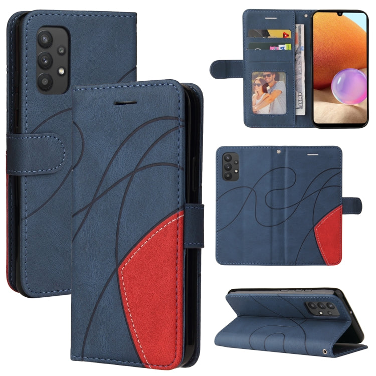 For Samsung Galaxy A32 4G Dual-color Splicing Horizontal Flip PU Leather Case with Holder & Card Slots & Wallet