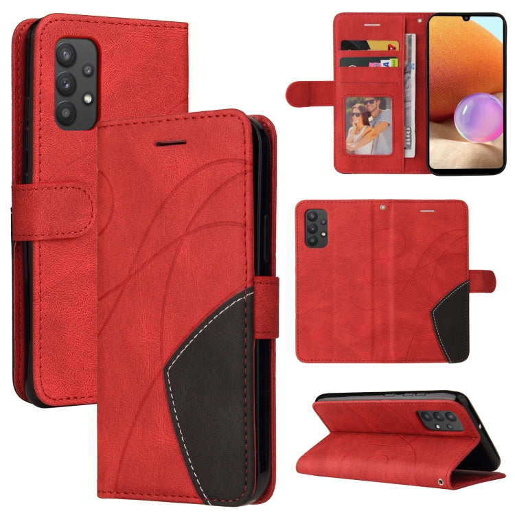 For Samsung Galaxy A32 4G Dual-color Splicing Horizontal Flip PU Leather Case with Holder & Card Slots & Wallet