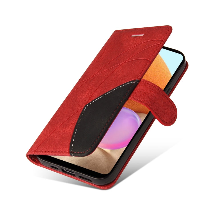 For Samsung Galaxy A32 4G Dual-color Splicing Horizontal Flip PU Leather Case with Holder & Card Slots & Wallet