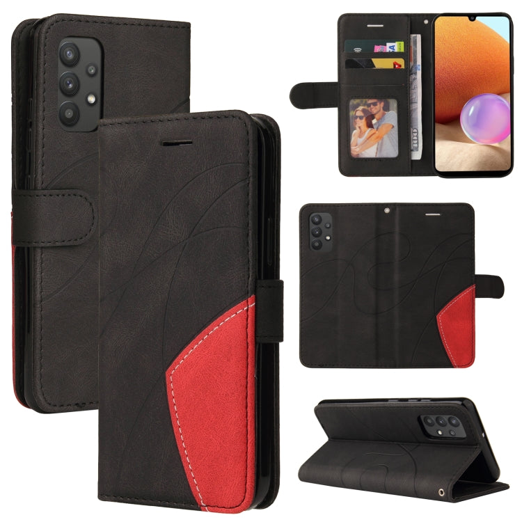 For Samsung Galaxy A32 4G Dual-color Splicing Horizontal Flip PU Leather Case with Holder & Card Slots & Wallet