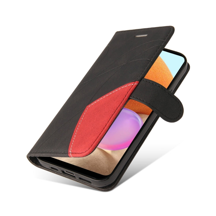 For Samsung Galaxy A32 4G Dual-color Splicing Horizontal Flip PU Leather Case with Holder & Card Slots & Wallet