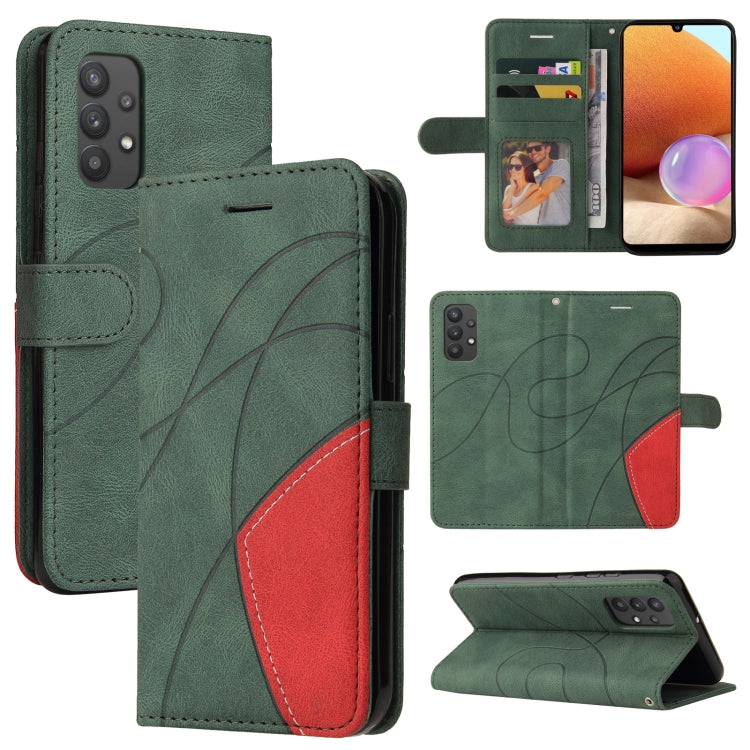 For Samsung Galaxy A32 4G Dual-color Splicing Horizontal Flip PU Leather Case with Holder & Card Slots & Wallet