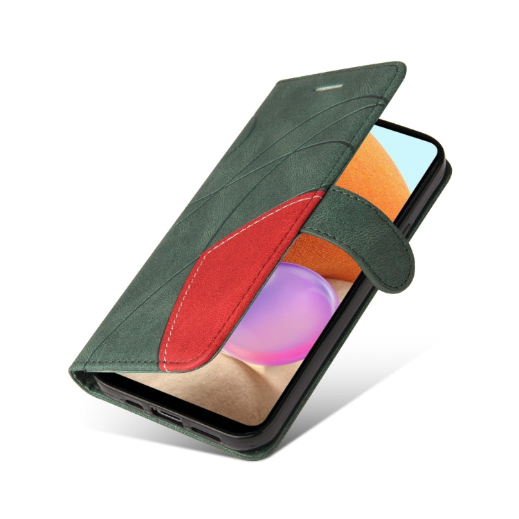 For Samsung Galaxy A32 4G Dual-color Splicing Horizontal Flip PU Leather Case with Holder & Card Slots & Wallet