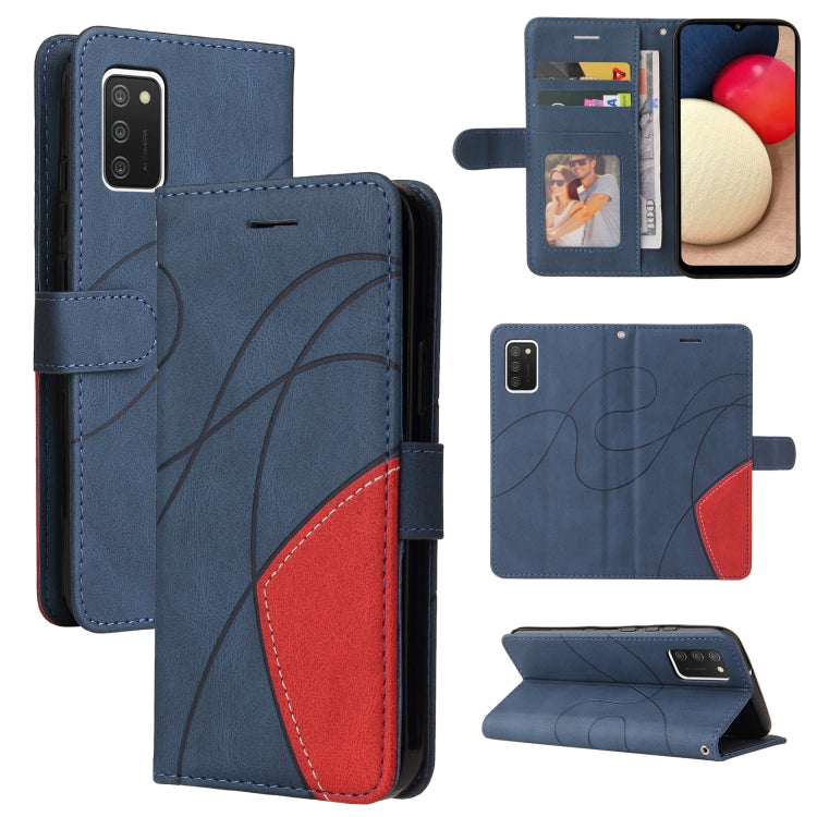 For Samsung Galaxy A02s US Version Dual-color Splicing Horizontal Flip PU Leather Case with Holder & Card Slots & Wallet