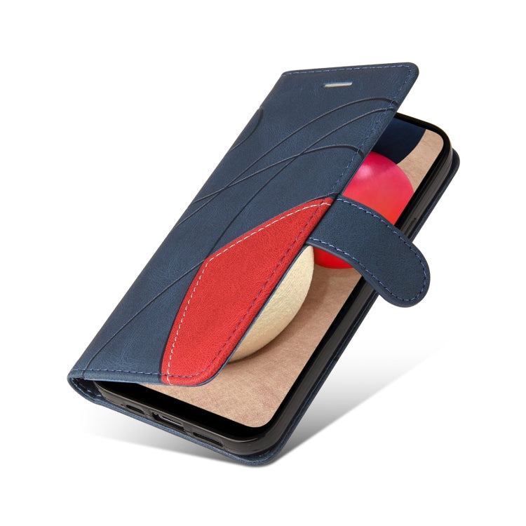 For Samsung Galaxy A02s US Version Dual-color Splicing Horizontal Flip PU Leather Case with Holder & Card Slots & Wallet