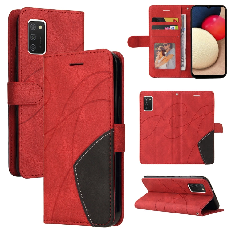For Samsung Galaxy A02s US Version Dual-color Splicing Horizontal Flip PU Leather Case with Holder & Card Slots & Wallet
