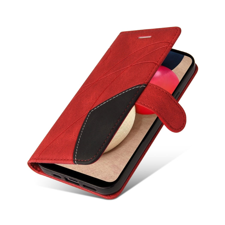For Samsung Galaxy A02s US Version Dual-color Splicing Horizontal Flip PU Leather Case with Holder & Card Slots & Wallet