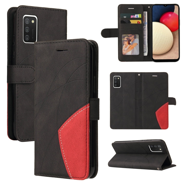 For Samsung Galaxy A02s US Version Dual-color Splicing Horizontal Flip PU Leather Case with Holder & Card Slots & Wallet