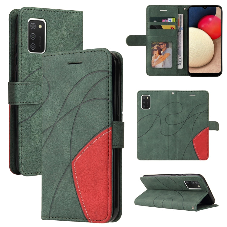 For Samsung Galaxy A02s US Version Dual-color Splicing Horizontal Flip PU Leather Case with Holder & Card Slots & Wallet