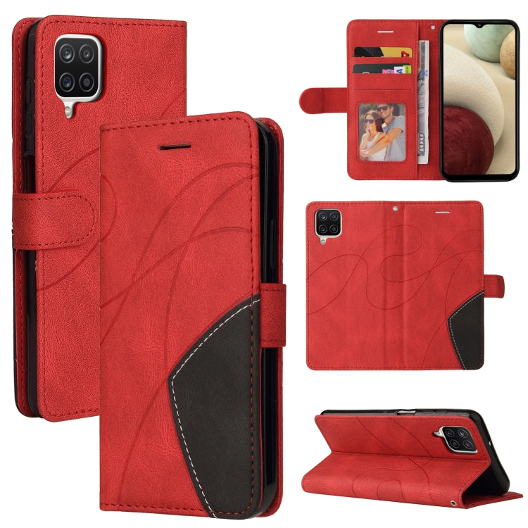 For Samsung Galaxy A12 5G Dual-color Splicing Horizontal Flip PU Leather Case with Holder & Card Slots & Wallet