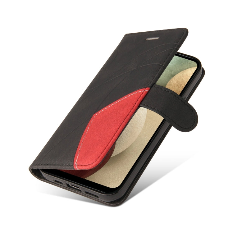 For Samsung Galaxy A12 5G Dual-color Splicing Horizontal Flip PU Leather Case with Holder & Card Slots & Wallet