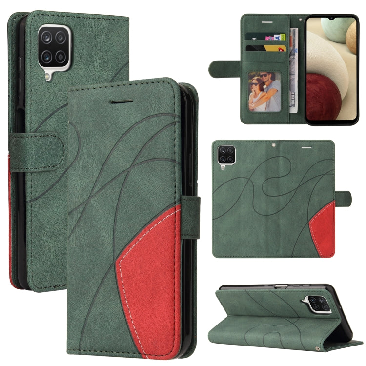 For Samsung Galaxy A12 5G Dual-color Splicing Horizontal Flip PU Leather Case with Holder & Card Slots & Wallet