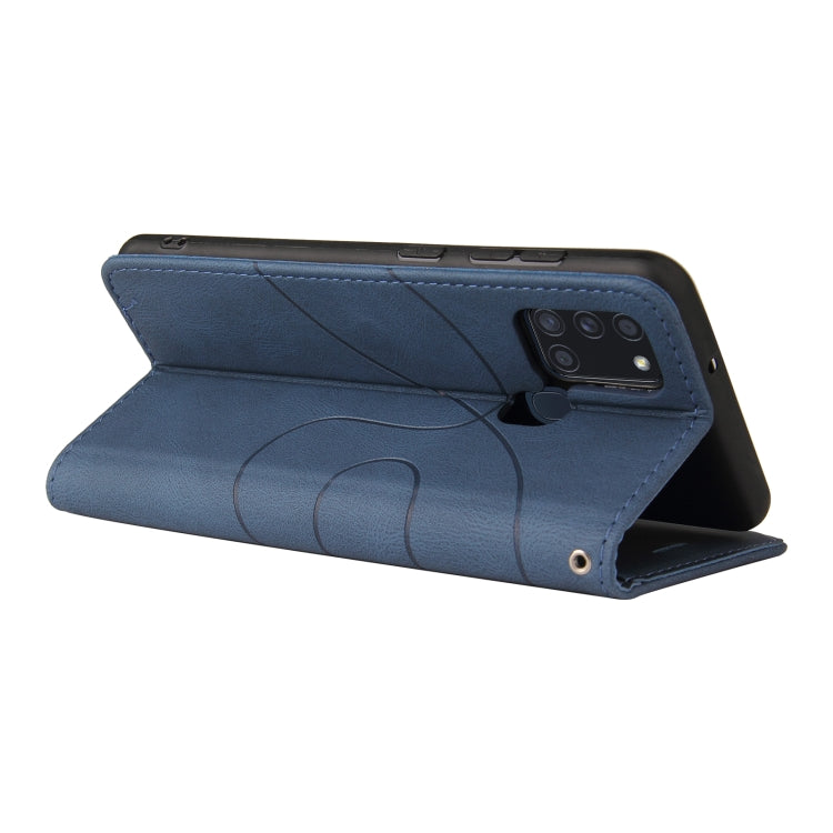 For Samsung Galaxy A21s Dual-color Splicing Horizontal Flip PU Leather Case with Holder & Card Slots & Wallet