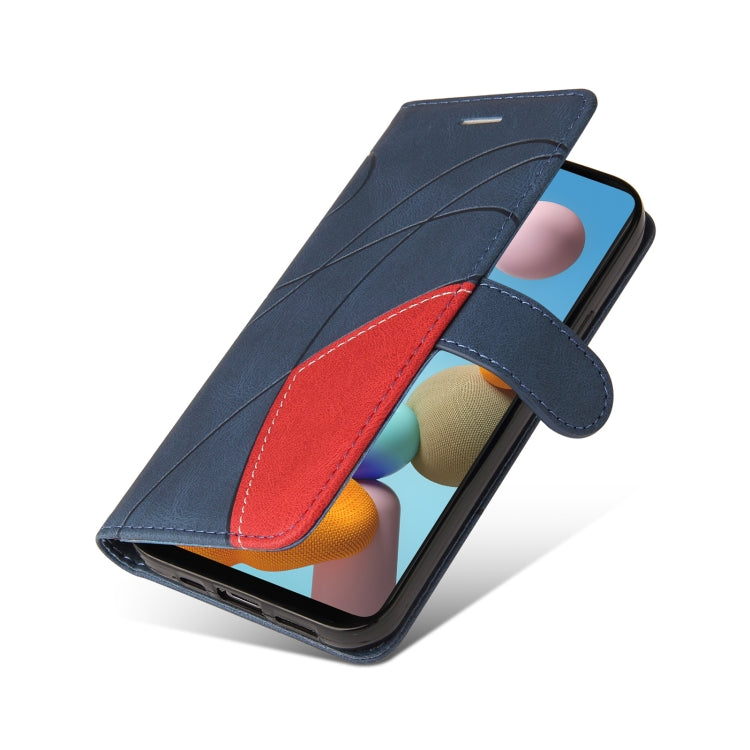 For Samsung Galaxy A21s Dual-color Splicing Horizontal Flip PU Leather Case with Holder & Card Slots & Wallet