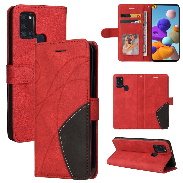 For Samsung Galaxy A21s Dual-color Splicing Horizontal Flip PU Leather Case with Holder & Card Slots & Wallet