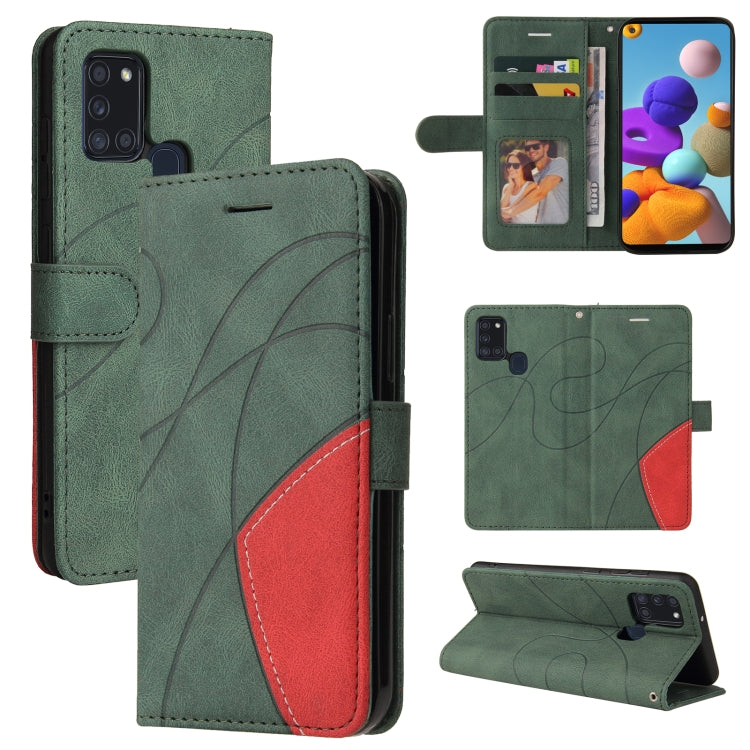 For Samsung Galaxy A21s Dual-color Splicing Horizontal Flip PU Leather Case with Holder & Card Slots & Wallet