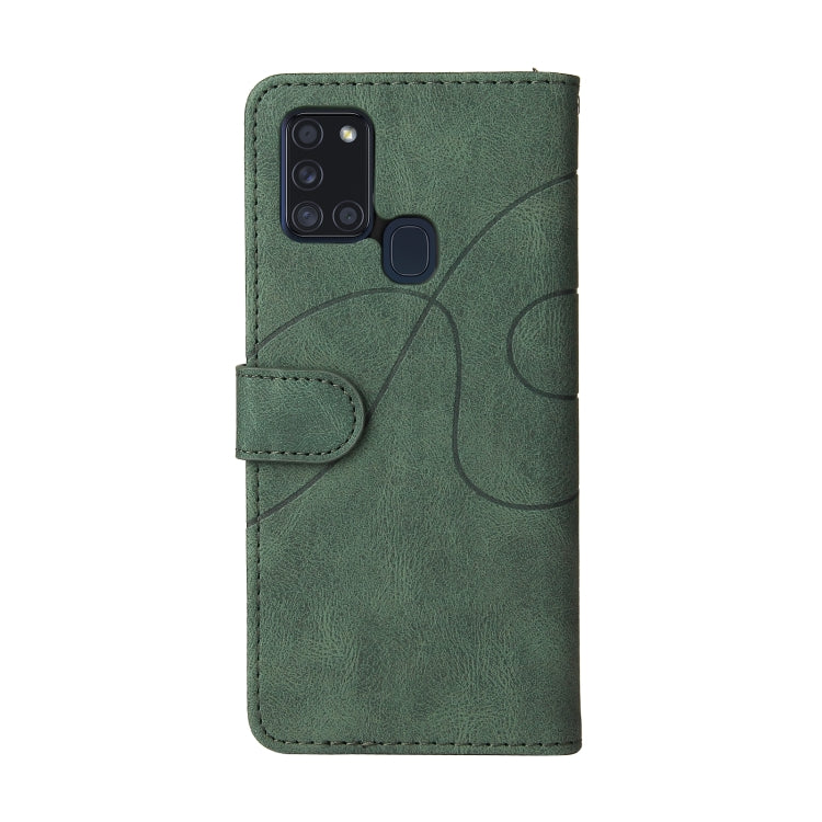 For Samsung Galaxy A21s Dual-color Splicing Horizontal Flip PU Leather Case with Holder & Card Slots & Wallet
