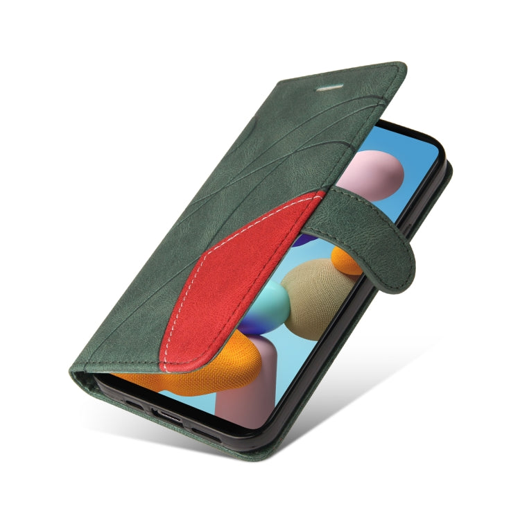 For Samsung Galaxy A21s Dual-color Splicing Horizontal Flip PU Leather Case with Holder & Card Slots & Wallet