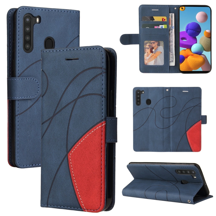 For Samsung Galaxy A21 EU Version Dual-color Splicing Horizontal Flip PU Leather Case with Holder & Card Slots & Wallet