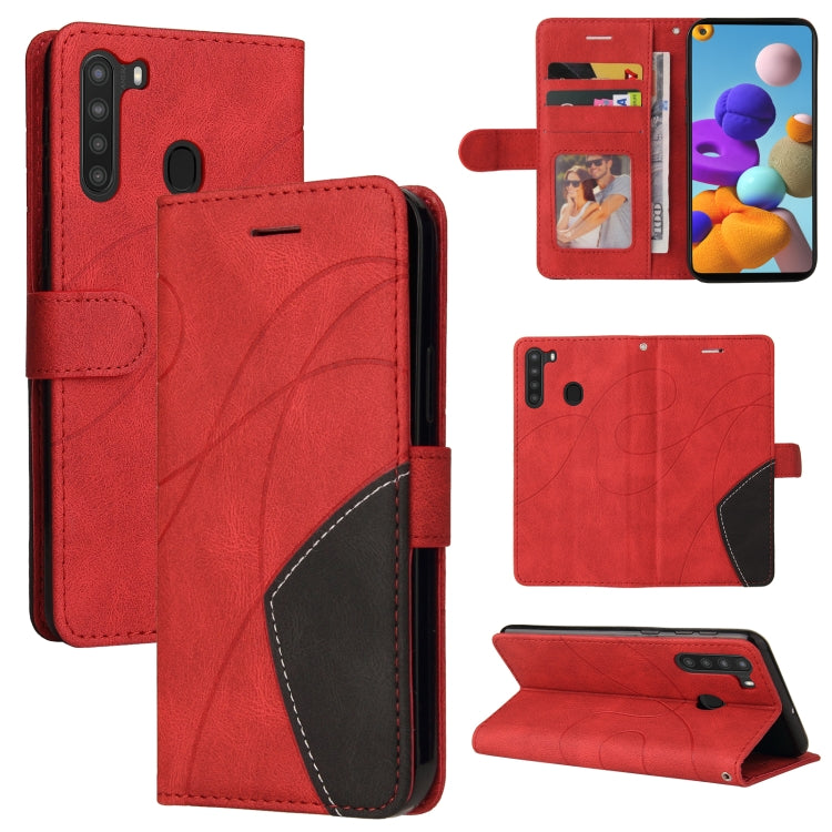 For Samsung Galaxy A21 EU Version Dual-color Splicing Horizontal Flip PU Leather Case with Holder & Card Slots & Wallet