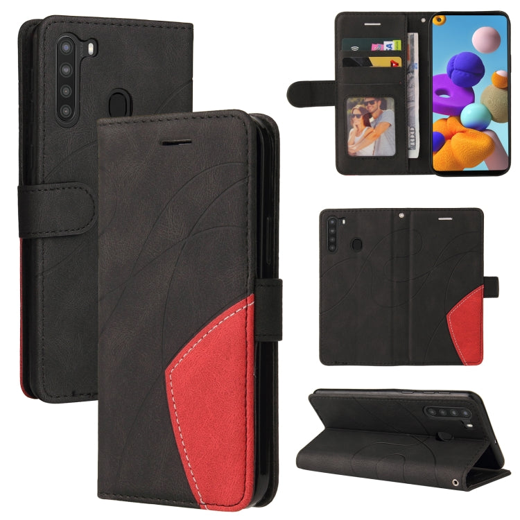 For Samsung Galaxy A21 EU Version Dual-color Splicing Horizontal Flip PU Leather Case with Holder & Card Slots & Wallet