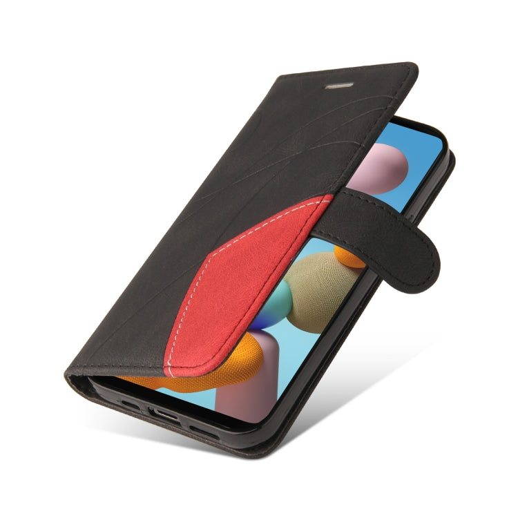 For Samsung Galaxy A21 EU Version Dual-color Splicing Horizontal Flip PU Leather Case with Holder & Card Slots & Wallet