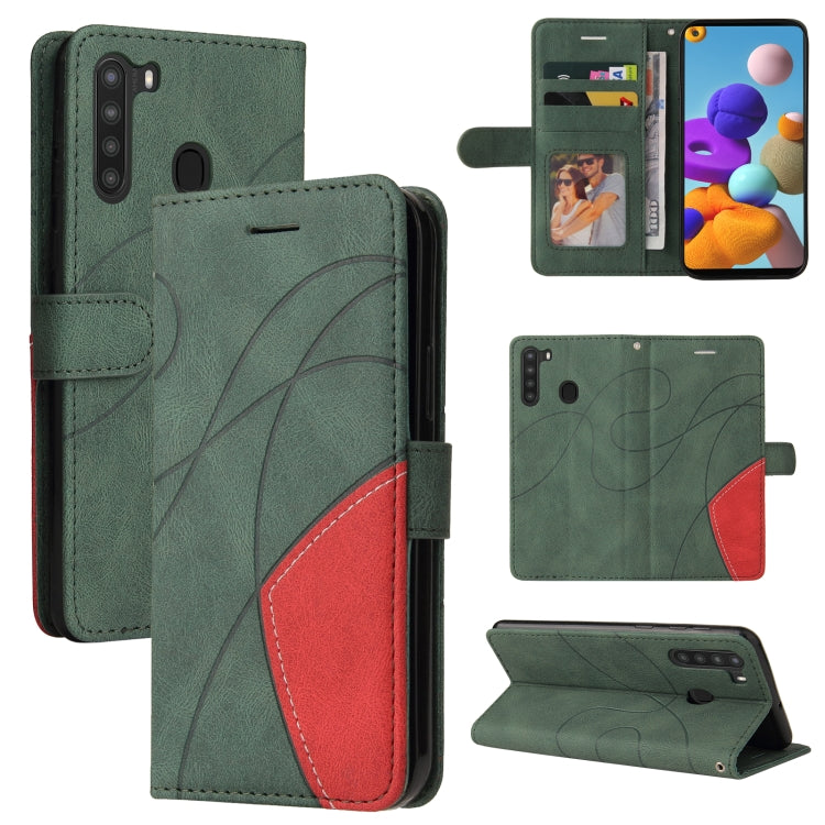For Samsung Galaxy A21 EU Version Dual-color Splicing Horizontal Flip PU Leather Case with Holder & Card Slots & Wallet