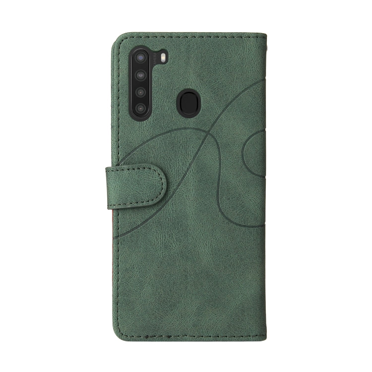 For Samsung Galaxy A21 EU Version Dual-color Splicing Horizontal Flip PU Leather Case with Holder & Card Slots & Wallet