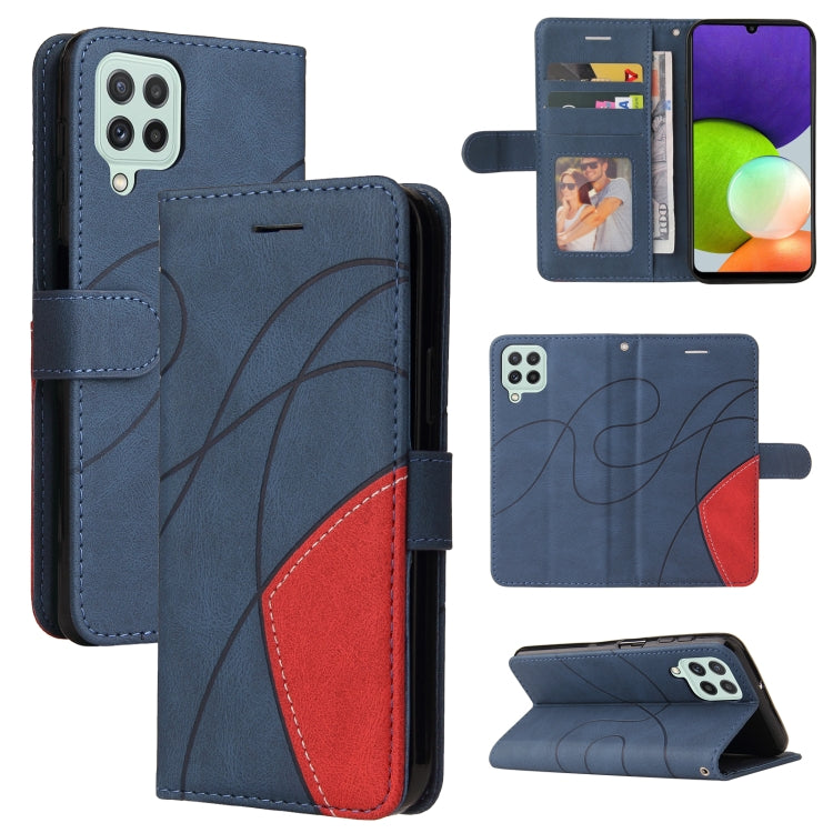 For Samsung Galaxy A22 4G Dual-color Splicing Horizontal Flip PU Leather Case with Holder & Card Slots & Wallet