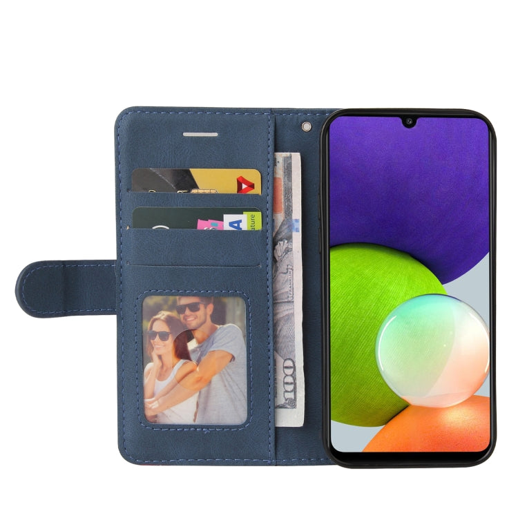 For Samsung Galaxy A22 4G Dual-color Splicing Horizontal Flip PU Leather Case with Holder & Card Slots & Wallet