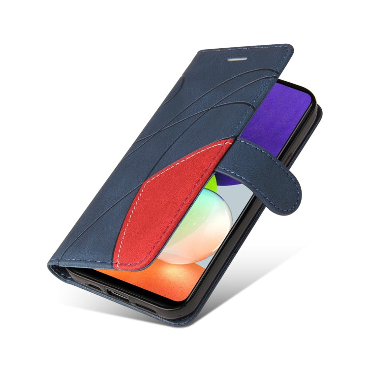 For Samsung Galaxy A22 4G Dual-color Splicing Horizontal Flip PU Leather Case with Holder & Card Slots & Wallet