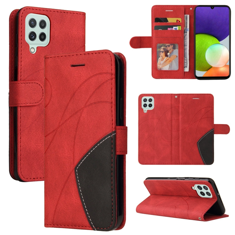For Samsung Galaxy A22 4G Dual-color Splicing Horizontal Flip PU Leather Case with Holder & Card Slots & Wallet