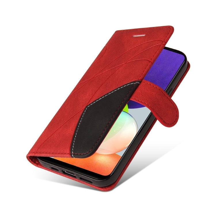 For Samsung Galaxy A22 4G Dual-color Splicing Horizontal Flip PU Leather Case with Holder & Card Slots & Wallet