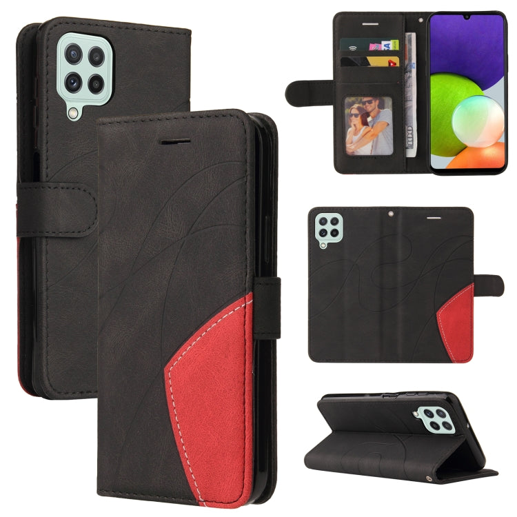 For Samsung Galaxy A22 4G Dual-color Splicing Horizontal Flip PU Leather Case with Holder & Card Slots & Wallet