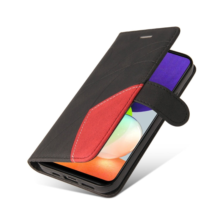 For Samsung Galaxy A22 4G Dual-color Splicing Horizontal Flip PU Leather Case with Holder & Card Slots & Wallet