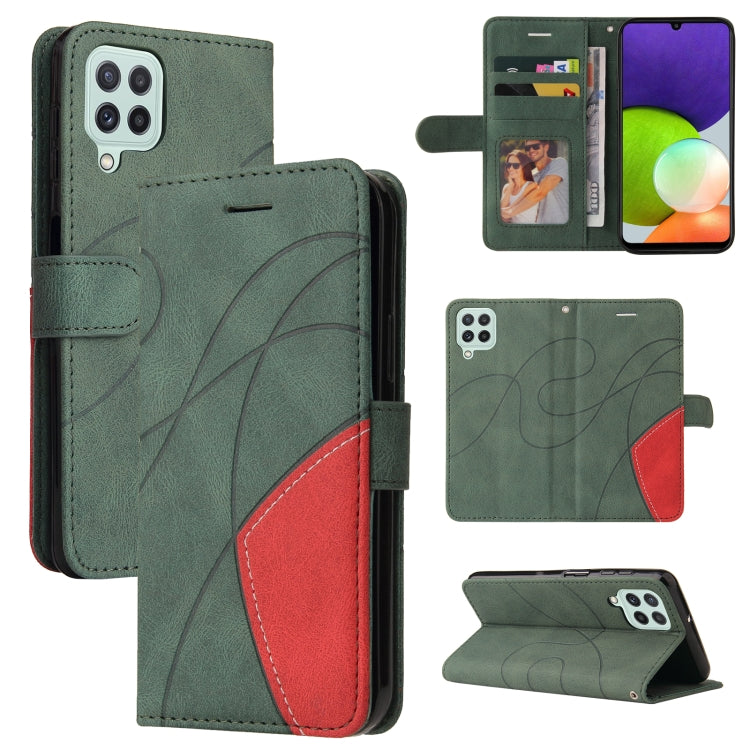 For Samsung Galaxy A22 4G Dual-color Splicing Horizontal Flip PU Leather Case with Holder & Card Slots & Wallet