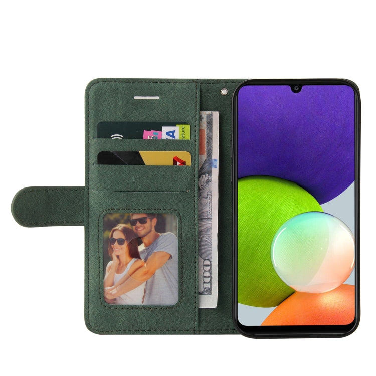 For Samsung Galaxy A22 4G Dual-color Splicing Horizontal Flip PU Leather Case with Holder & Card Slots & Wallet