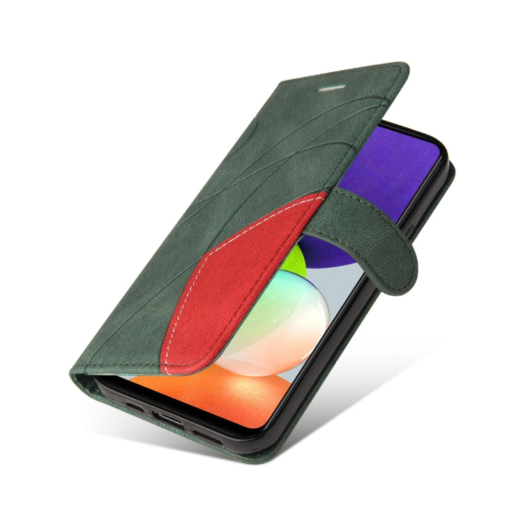 For Samsung Galaxy A22 4G Dual-color Splicing Horizontal Flip PU Leather Case with Holder & Card Slots & Wallet