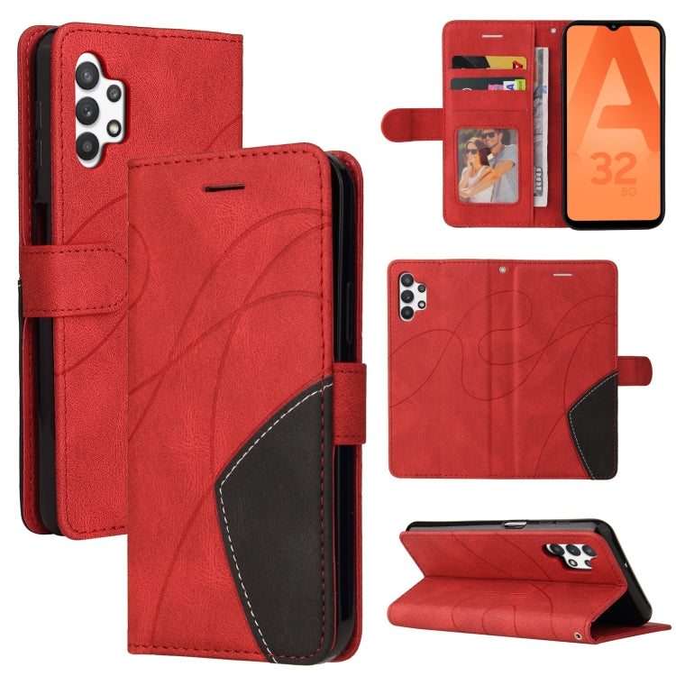 For Samsung Galaxy A32 5G Dual-color Splicing Horizontal Flip PU Leather Case with Holder & Card Slots & Wallet