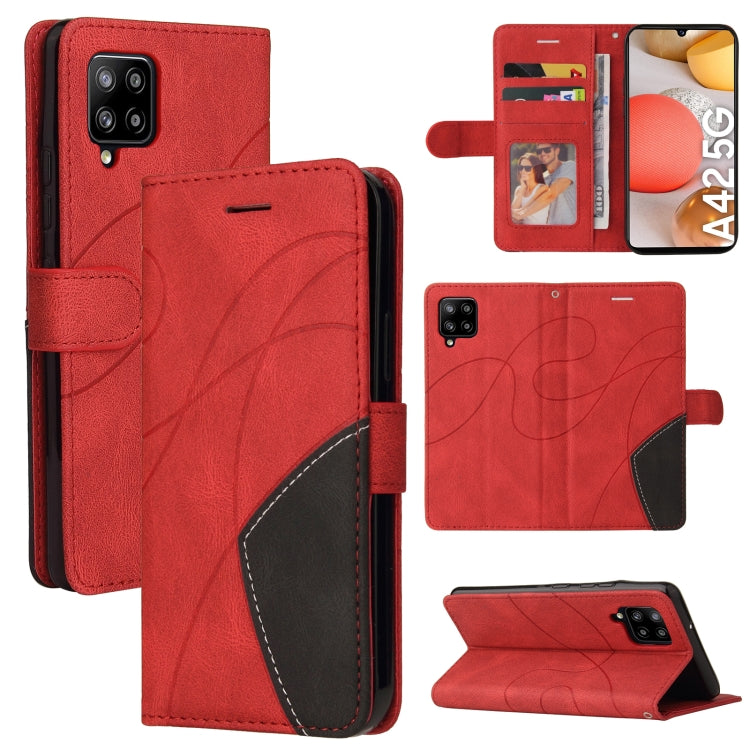 For Samsung Galaxy A42 5G Dual-color Splicing Horizontal Flip PU Leather Case with Holder & Card Slots & Wallet