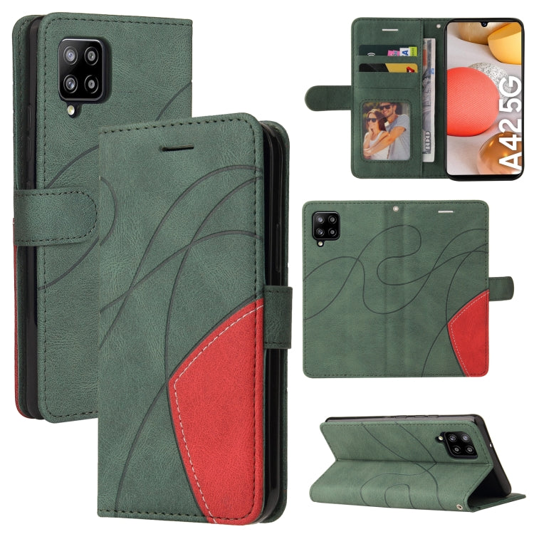 For Samsung Galaxy A42 5G Dual-color Splicing Horizontal Flip PU Leather Case with Holder & Card Slots & Wallet
