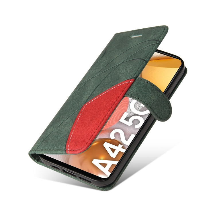 For Samsung Galaxy A42 5G Dual-color Splicing Horizontal Flip PU Leather Case with Holder & Card Slots & Wallet