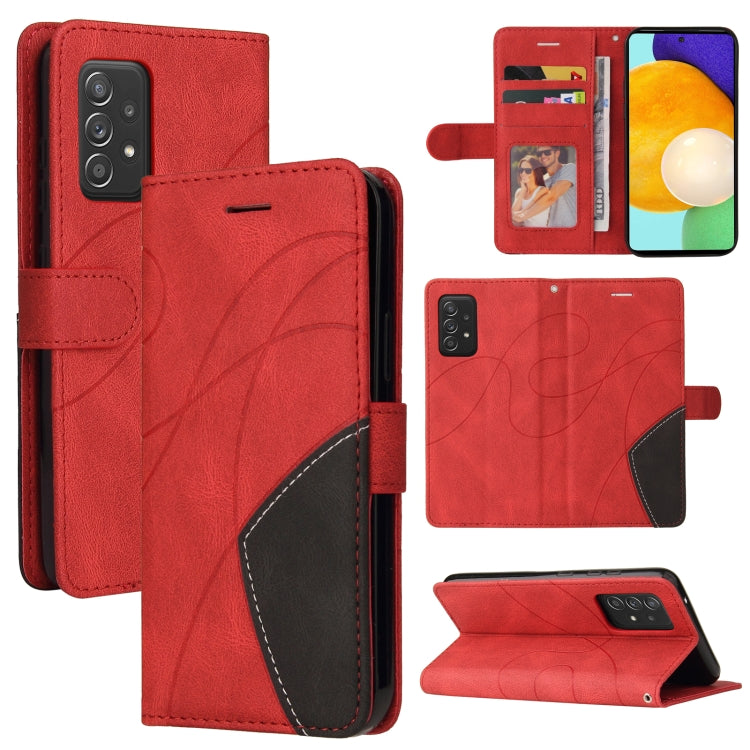 For Samsung Galaxy A52 5G / 4G Dual-color Splicing Horizontal Flip PU Leather Case with Holder & Card Slots & Wallet
