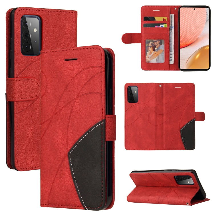 For Samsung Galaxy A72 5G / 4G Dual-color Splicing Horizontal Flip PU Leather Case with Holder & Card Slots & Wallet