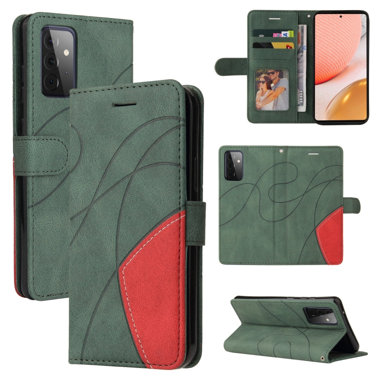 For Samsung Galaxy A72 5G / 4G Dual-color Splicing Horizontal Flip PU Leather Case with Holder & Card Slots & Wallet