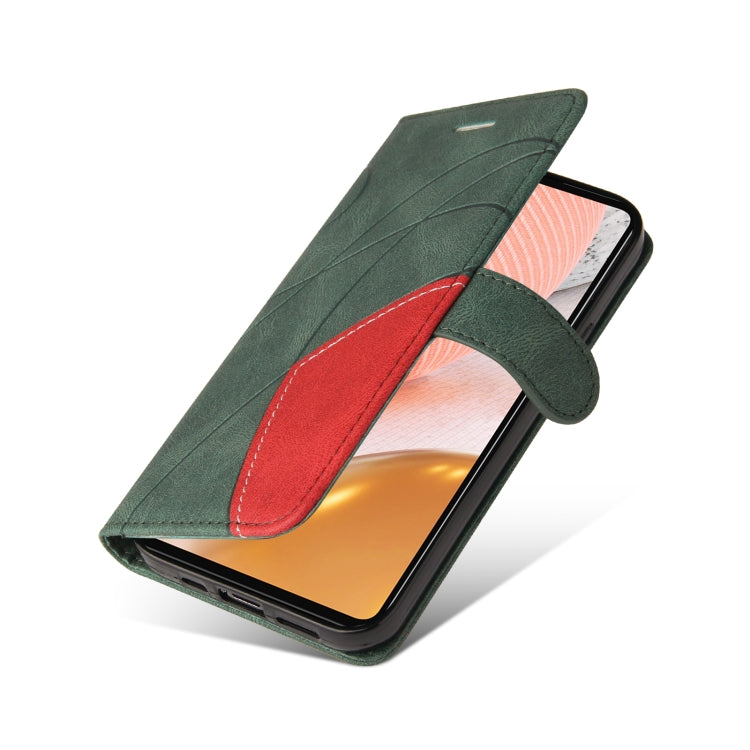 For Samsung Galaxy A72 5G / 4G Dual-color Splicing Horizontal Flip PU Leather Case with Holder & Card Slots & Wallet