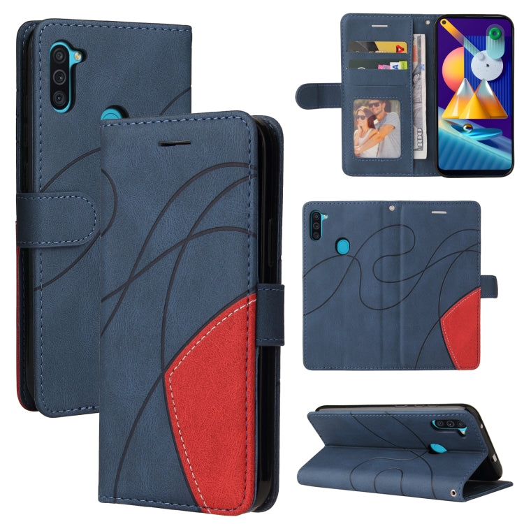 For Samsung Galaxy M11 Dual-color Splicing Horizontal Flip PU Leather Case with Holder & Card Slots & Wallet