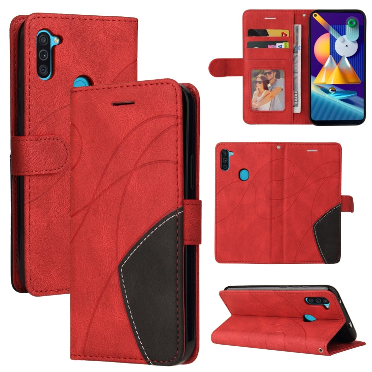 For Samsung Galaxy M11 Dual-color Splicing Horizontal Flip PU Leather Case with Holder & Card Slots & Wallet