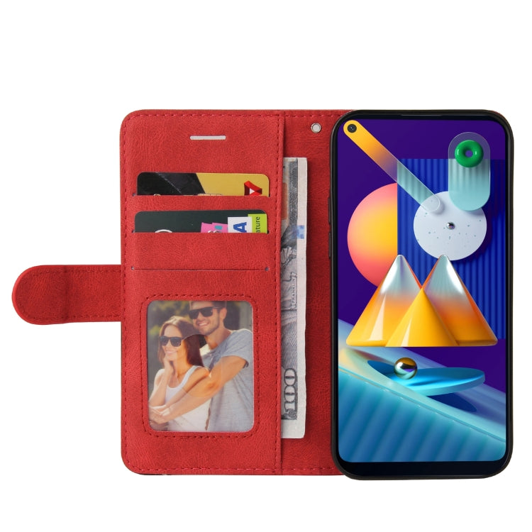 For Samsung Galaxy M11 Dual-color Splicing Horizontal Flip PU Leather Case with Holder & Card Slots & Wallet