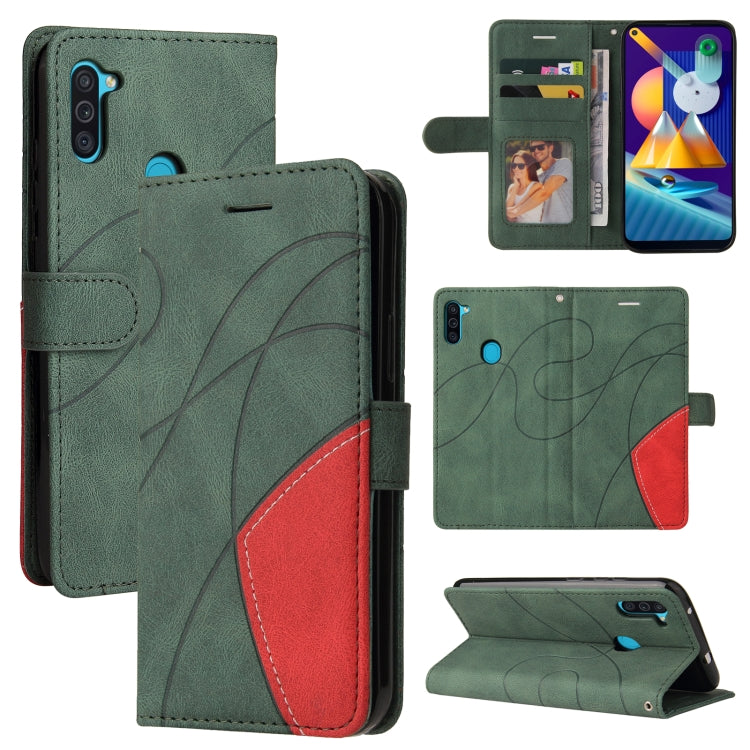 For Samsung Galaxy M11 Dual-color Splicing Horizontal Flip PU Leather Case with Holder & Card Slots & Wallet